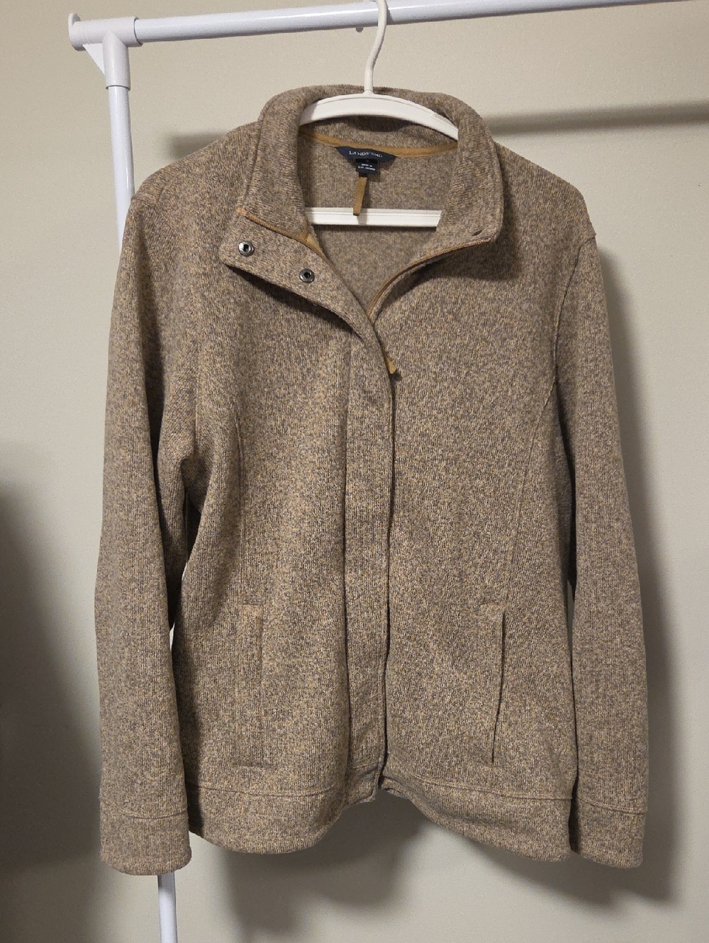 Lands’ End Women’s Wool Blend Pea Coat XL Black Classic Zip Snap Winter Jacket